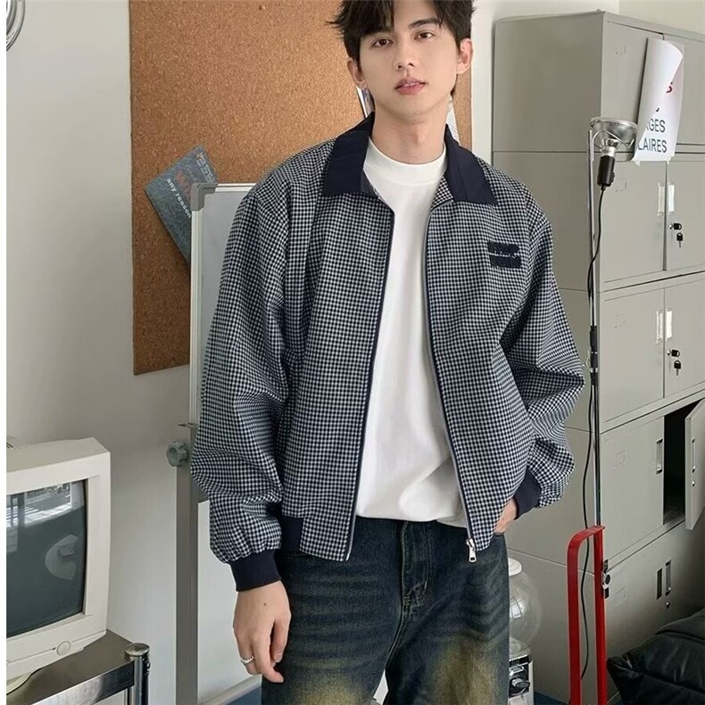 A727-P54美式黑白千鸟格纹短外套男秋季新款上衣运动休闲夹克,男装夹克,电商B323A