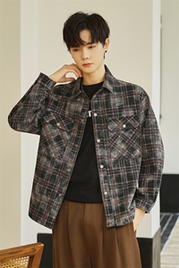 B353 3319 P105 红 秋季新款男士厚款格子衬衫夹克韩版外套男图片