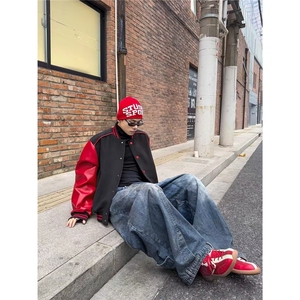 百搭文艺简约日系潮流新款时尚流行慵懒龙凤尼拼皮毛巾绣外套原宿图片