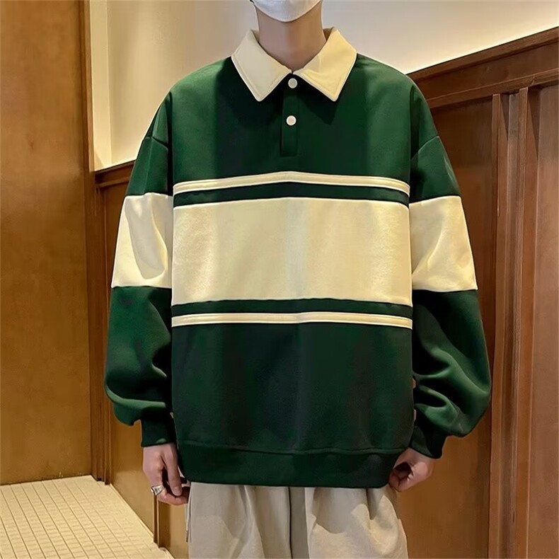 卫衣男春秋季2023新款港风休闲潮牌ins拼色Polo衫QP01P42,男装Polo衫,星座1116-2