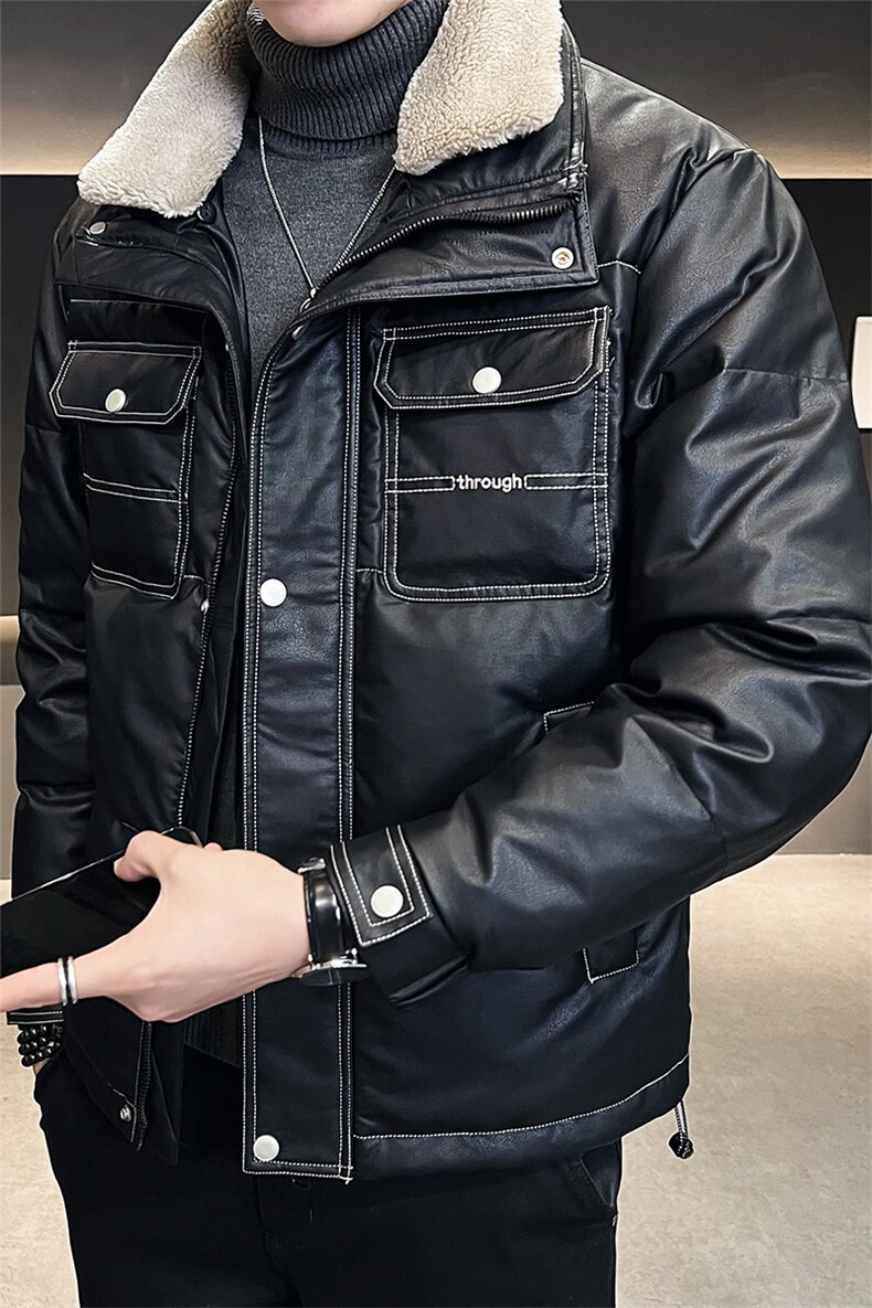 店主风羊羔毛领羽绒服男PU皮外套白鸭绒休闲上衣B317/6137/P175,男装羽绒服,电商B317
