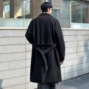 XFDY01-P108现货重磅潮牌毛呢大衣男加厚中长款腰带风衣加棉外套图片