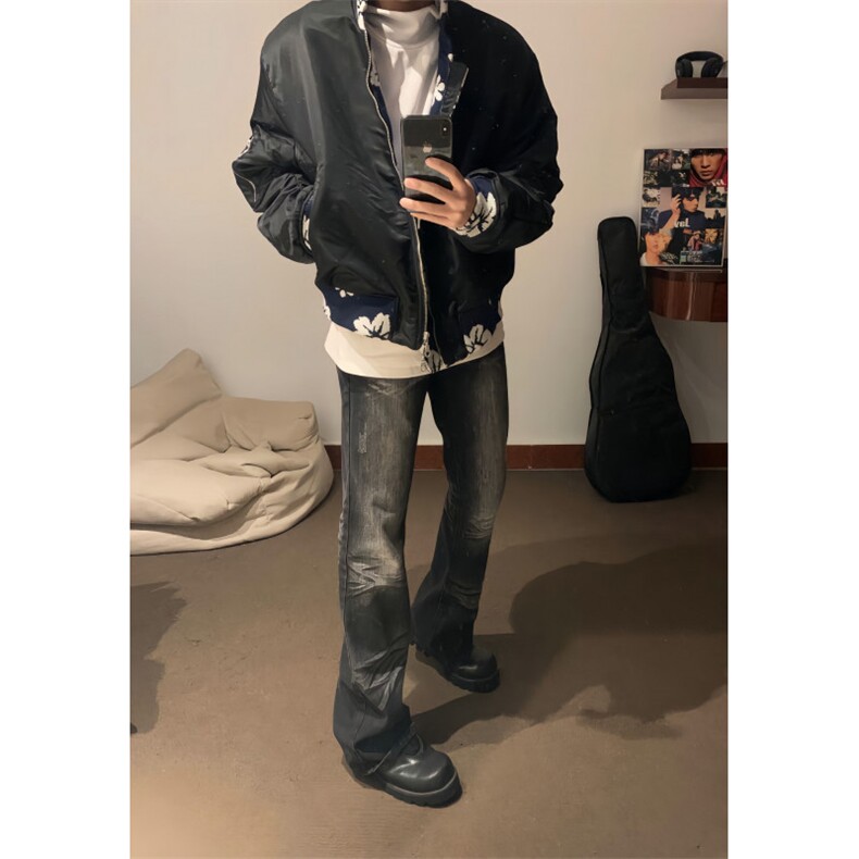 24年新款复古水洗磨破修身牛仔裤X1002-1-NZ2401-P60,男装牛仔裤,星座1002-1