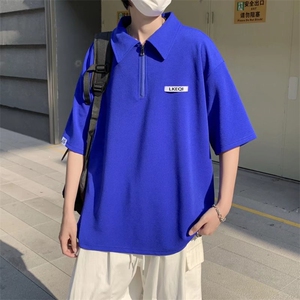 克莱因蓝衬衫男韩版潮流2023夏季新款ins宽松帅气polo衫W2467-P32图片