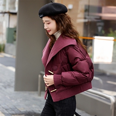 时尚气质针织大翻领90白鸭绒羽绒服短外套女冬季新款显瘦保暖上衣，女装羽绒服，歌伊格美