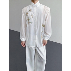 现货！25设计感新中式透视亮片刺绣珠片竹叶衬衫CS181-P118，男装衬衫，电商B288