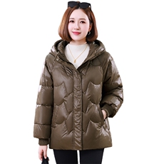 时尚连帽加厚保暖羽绒服女2024冬新款洋气妈妈休闲宽松白鸭绒外套，女装棉衣/棉服，婷思杰（原婷想服饰）