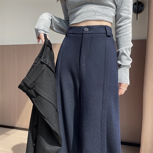 西装裤高级感垂感直筒牛仔阔腿裤女宽松慵懒风窄版休闲西裤图片