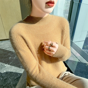 秋冬新款女士半高领纯色针织衫套头上衣女时尚图片