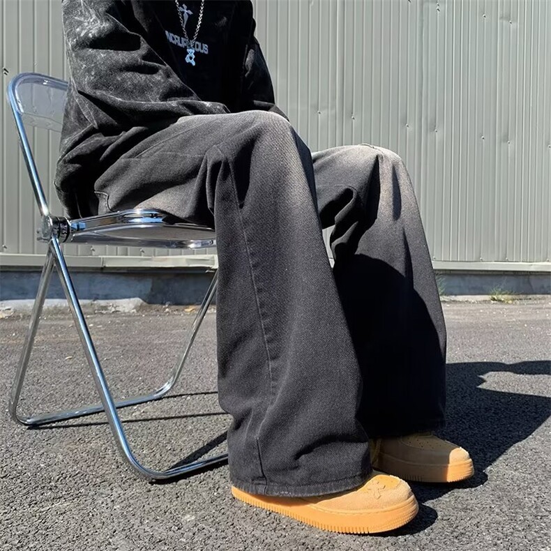 美式做旧水洗复古显高牛仔裤男高级感宽松休闲百搭微喇长裤P45,男装牛仔裤,四季星座218-1