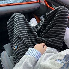 条纹宽松直筒裤时尚刺绣阔腿裤02XZ211-1-K2558-P60加绒65，男装卫衣，星座211-1