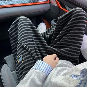 条纹宽松直筒裤时尚刺绣阔腿裤02 XZ211-1-K2558-P60 加绒65图片