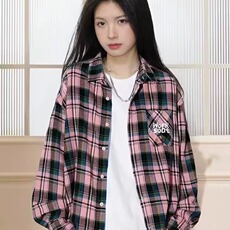 美式复古大码胖mm百搭显瘦高级感宽松格子衬衫女刺绣外套衬衣潮搭，男装衬衫，星座302B-2