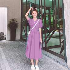 档口现货，助力618法式连衣裙襟系带过膝长裙895-p85k138，女装连衣裙，Mushroom
