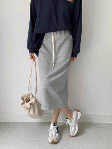 【现货】抽绳后开衩纯毛圈直筒裙，其它，海维恩