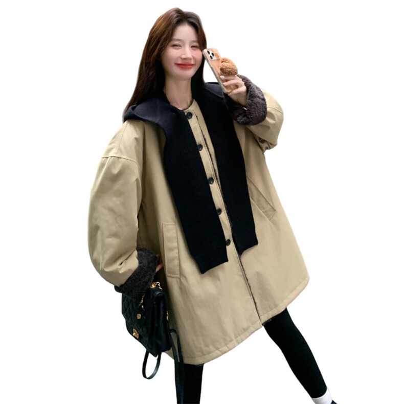 新款首上2C0281108P205K298针织帽可脱卸休闲外套,女装毛呢外套,2C028