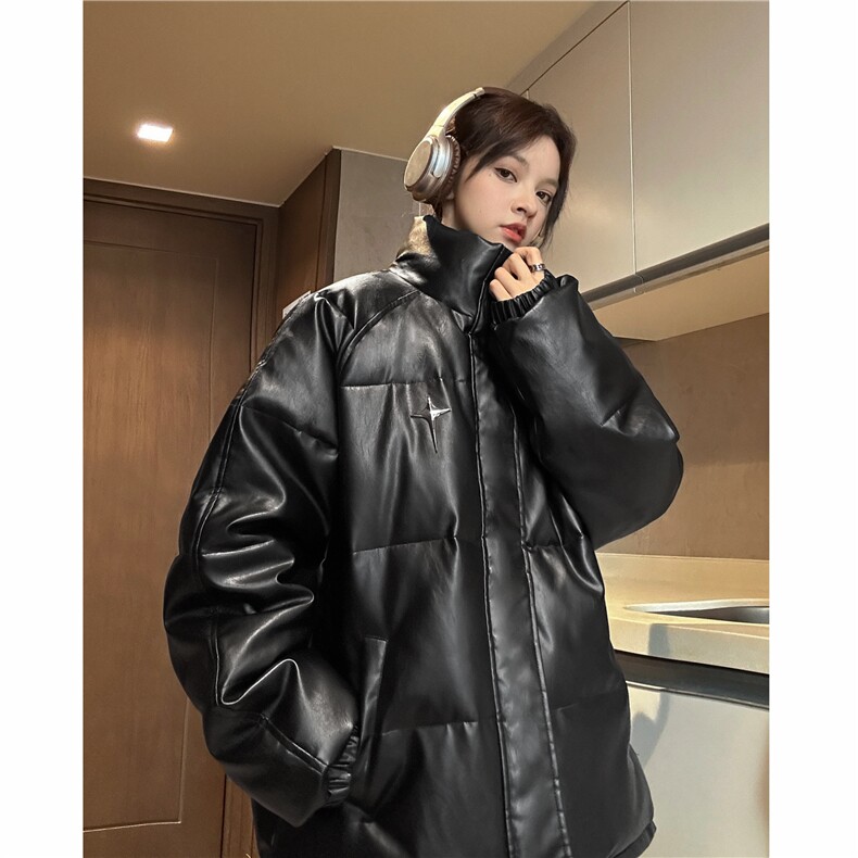 中性冬季宽松钢印PU皮棉衣潮加厚棉服外套XZ811A-MF199-P125,男装棉衣,星座811A