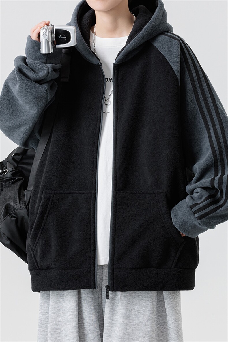 主推摇粒绒三条杠撞色连帽男士外套青少年5XL-8XL批53W25919-48,女装短外套,星座210-1