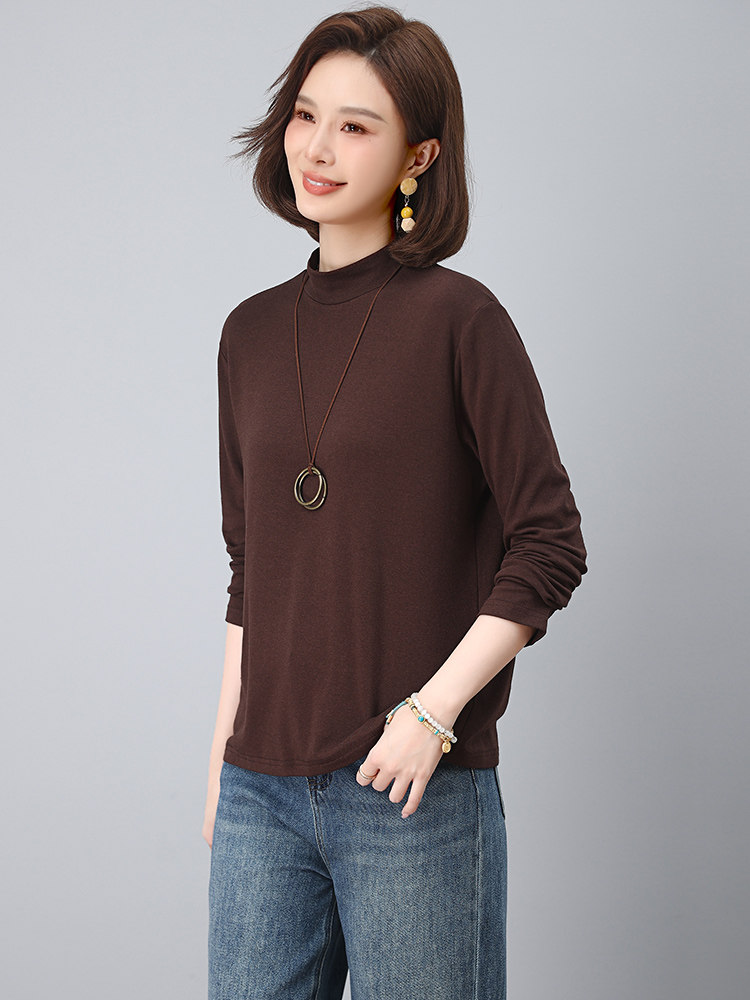 简约打底衫2025秋季新款衣服女装棉法式气质修身上衣,女装T恤,江忆布依