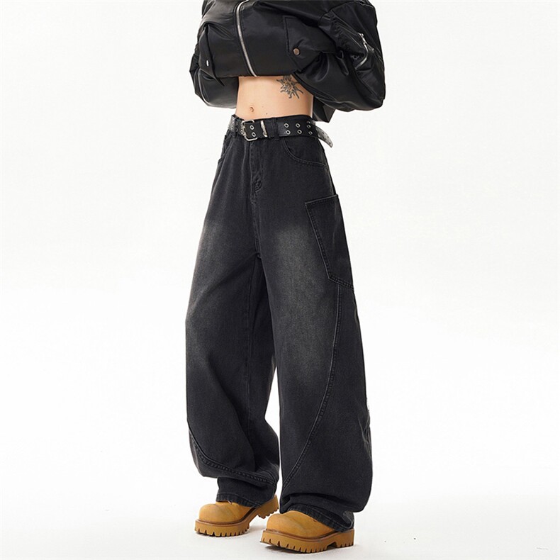 B221美式ins高街暗黑小众宽松直筒弯刀牛仔裤LK24376-P65控88，男装牛仔裤，电商B221