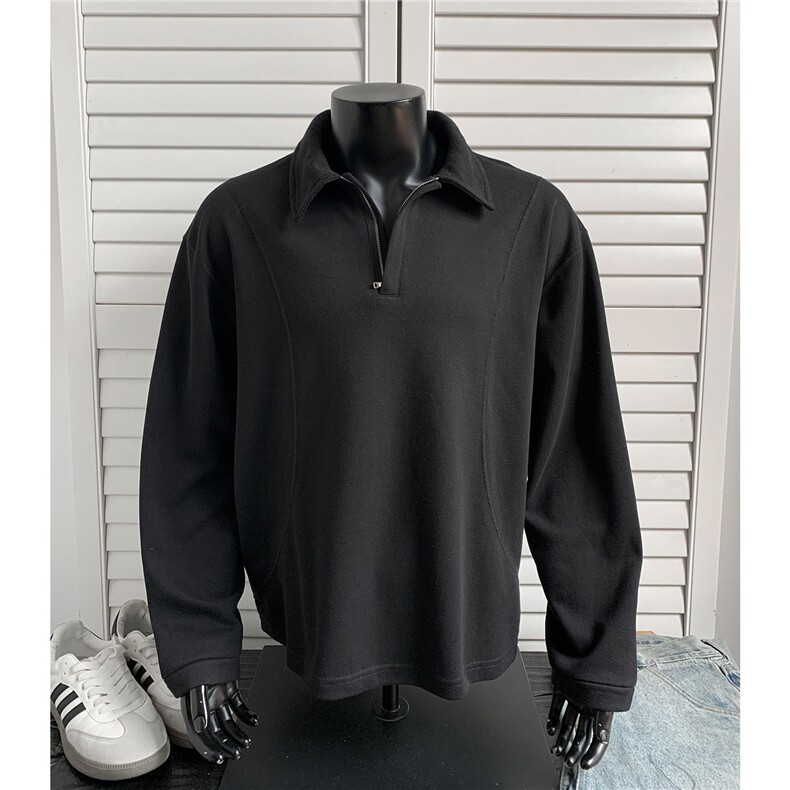 美式复古cleanfit解构剪裁polo衫长袖男女廓形上衣D458特P30，男装Polo衫，电商A335-1（原A458）