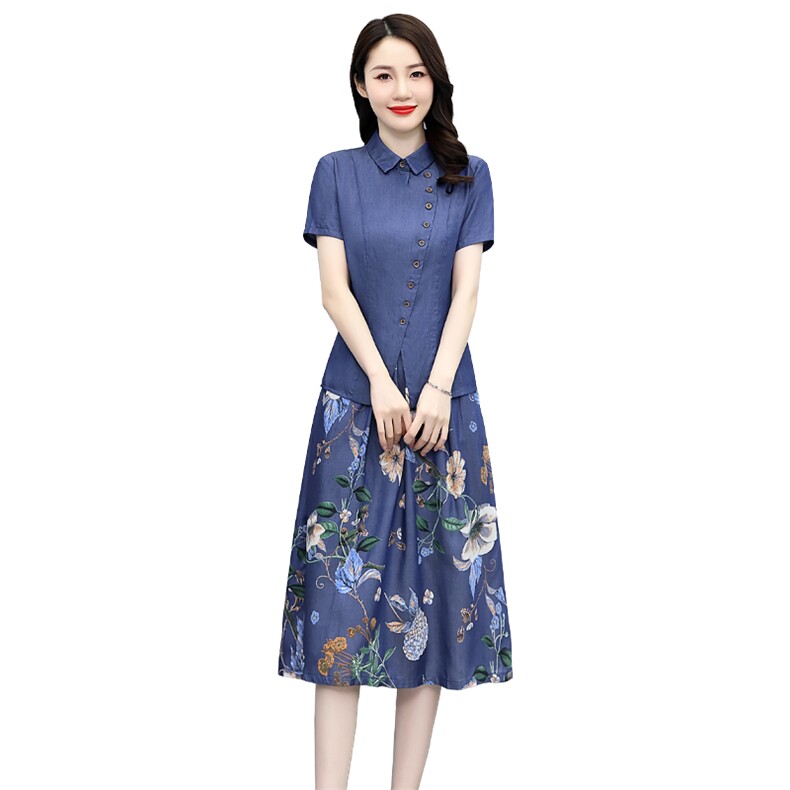 天丝牛仔裙套装女2025夏季新款高端遮肚子显瘦洋气减龄薄款两件套,女装套装/套裙,锦绣伊人