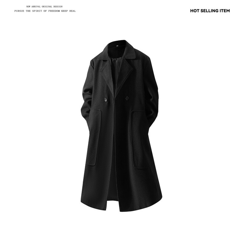 N9108/P100秋冬新款中长款双排扣毛呢大衣松呢子外套呢料大衣风衣，男装风衣，电商A141