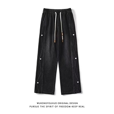 时尚潮牌拼接直筒牛仔裤男春秋宽松阔腿休闲百搭长裤潮AM785P49，男装牛仔裤，星座1013-5