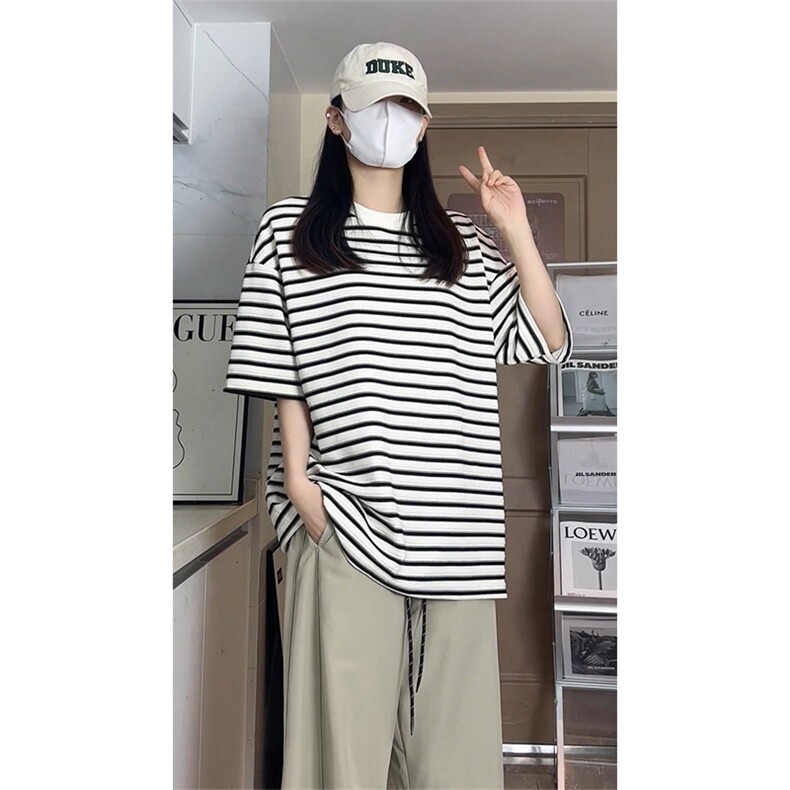 学院风纹理感经典条纹海军风大码男女无性别上衣T3614-特价P30,男装T恤,电商A007