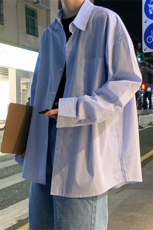 长袖男夏季港风潮流条纹宽松休闲外套潮牌百搭帅气衬衣W1090-P28，男装衬衫，星座512-4