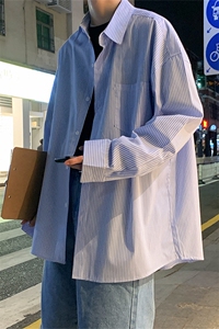 长袖男夏季港风潮流条纹宽松休闲外套潮牌百搭帅气衬衣 W1090-P28图片