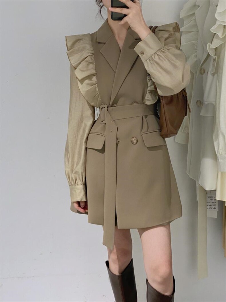 荷叶边西装裙外套，女装西装，驿谷