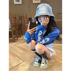 5595-P40好质量做工#印花螺纹领包边拉肩长袖T恤，女装T恤，星座617A-2