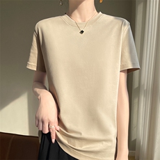 春夏秋新款高端丝光棉宽松显瘦圆领短袖女T恤纯色体恤上衣，女装T恤，羊秋羊绒