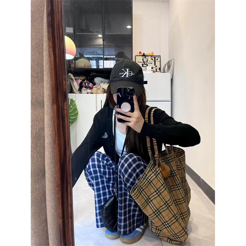 【有货】蓝色格子阔腿裤男女美式复古hiphop裤子宽松X814HH-特P50,男装休闲裤,星座1007（原301D）