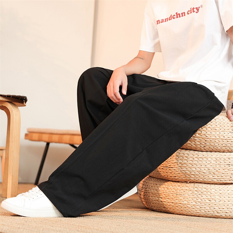 8XL-M亚麻弯刀裤直筒阔腿裤子男夏季宽松大码运动灯笼裤KZ068P60,男装休闲裤,电商B312