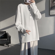 肌理感条纹长袖T恤大码纯色简约打底衫亨利领内搭上衣LT1002特P32，男装T恤，电商B215