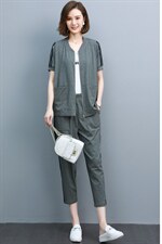 2023夏季新款简约时尚优雅气质圆领休闲舒适两件套，女装套装/套裙，江忆布依