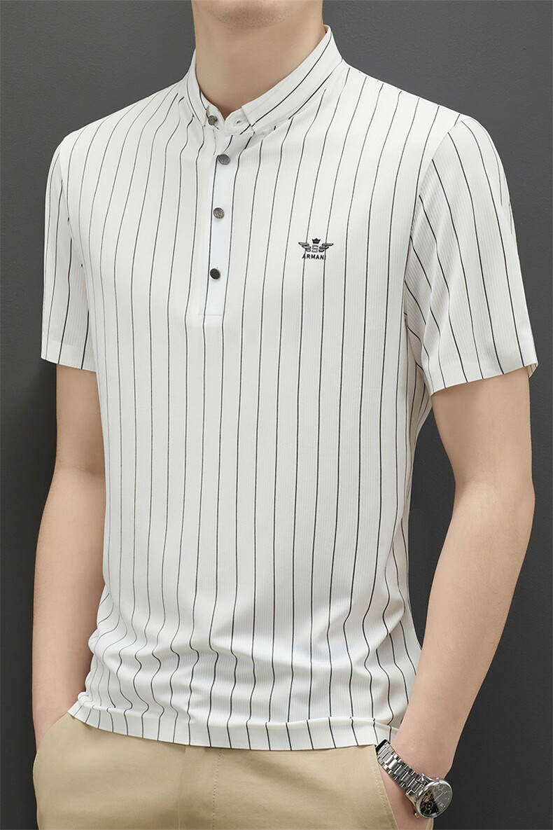 V2053钱塘2020-3夏季精品无痕衬衣领男士短袖T恤高端商务P74,男装T恤,钱塘207-3