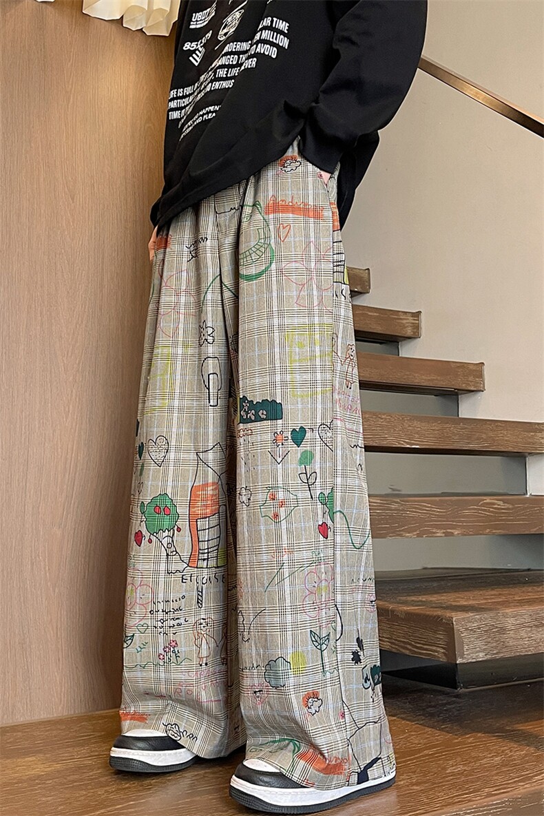 8XL-M特大码美式高街头涂鸦阔腿裤男百搭oversize山本裤K960P58,男装休闲裤,电商D206-1