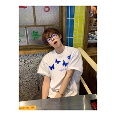 1506/QB15460/P36美式潮牌荧光蝴蝶夏季重磅纯棉半袖短袖T恤，男装T恤，星座1506