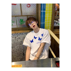 1506/QB15460/P36美式潮牌荧光蝴蝶夏季重磅纯棉半袖短袖T恤图片