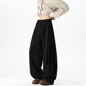 宽松垂感休闲裤男春季新款2025潮流飘带设计感裤子-A2003TP55控98图片