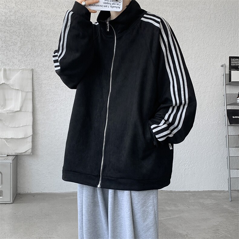 8XL-M特大码麂皮绒重磅条纹棒球服夹克外套男立领潮JK004P75控98,男装夹克,电商B312