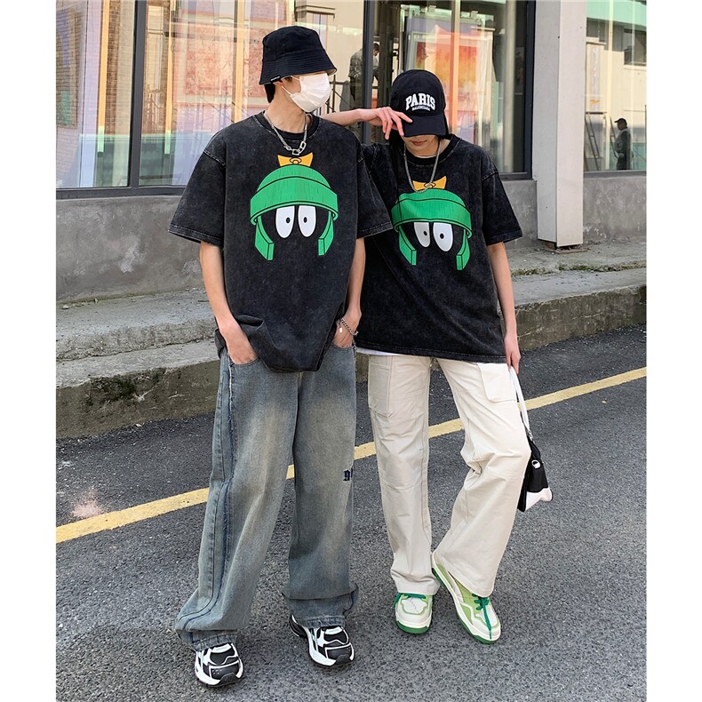 情侣装高街美式水洗印花圆领宽松短袖T恤男半袖潮D243P38男类,男装T恤,电商A335-1（原A458）