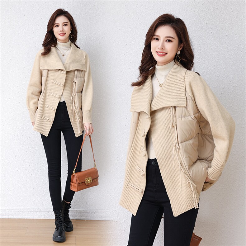 现货2022冬装新款时尚小众设计毛线拼接羽绒图片