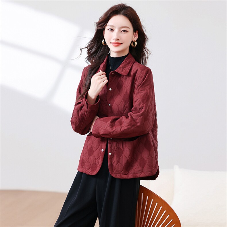 妈妈装菱格夹棉外套女2025秋季新款时尚轻薄气质休闲翻领短款上衣,女装短外套,浙宝281