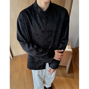 现货 秋装新款男士风新中式提花撞色长袖衬衫开衫KS513-P85控98图片