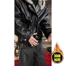 现货冬季美式潮牌痞帅PU皮机车服棉衣毛毛绒狼王座山雕皮棉服，男装棉衣，电商A486-1