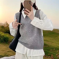2025秋冬百搭时尚简约亮钻马甲针织衫，女装针织衫/毛衣，萱芳婷羊绒